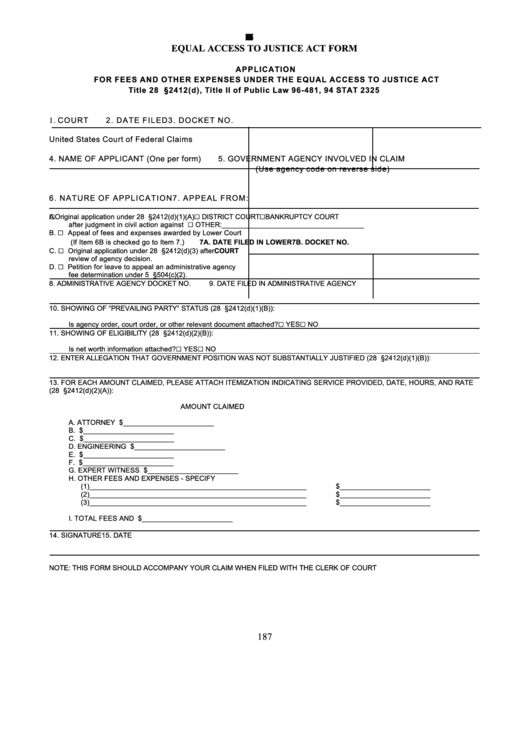 Form 5 - Equal Access To Justice Act Form Printable pdf