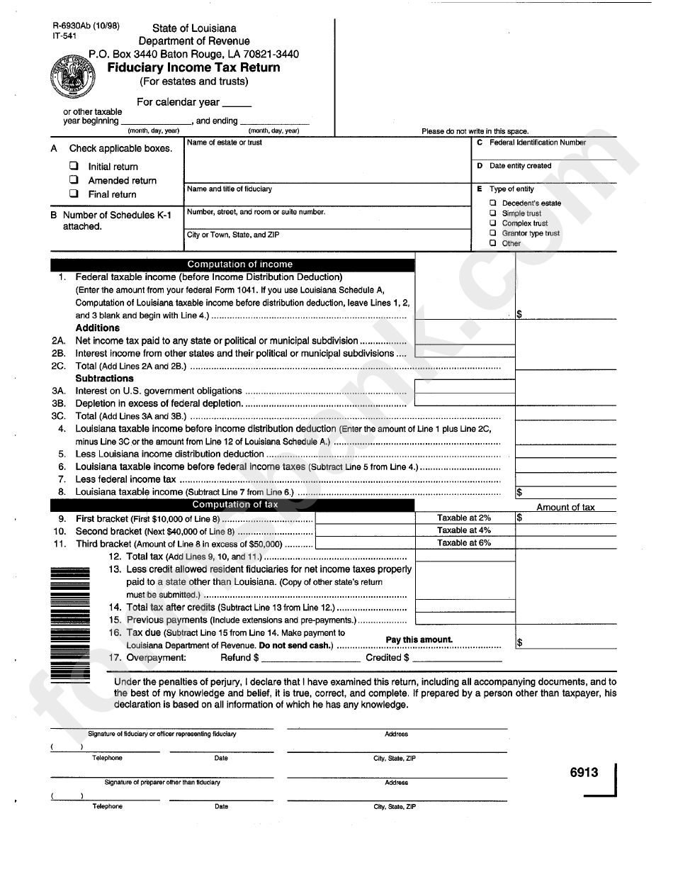 Form It-541 - Louisiana Fiduciary Income Tax Return