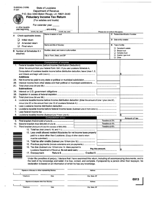 Fillable Form It-541 - Louisiana Fiduciary Income Tax Return printable ...