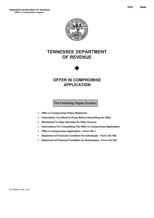 Form Rv-F0200401 - Instructions For Completing Form Oic-1 - Offer In Compromise Printable pdf