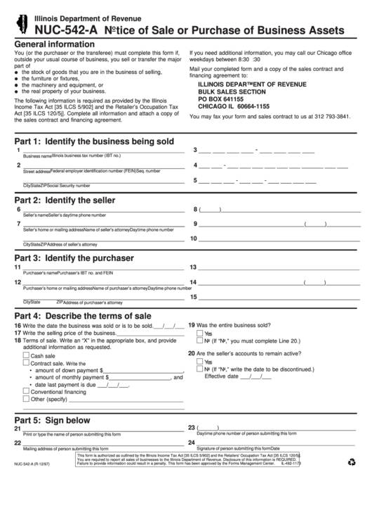 Fillable Form Nuc-542-A - Notice Of Sale Or Purchase Of Business Assets ...