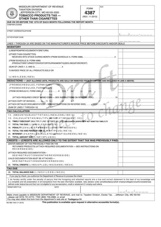 Form 4387 Draft Tobacco Products Tax Other Than Cigarettes 