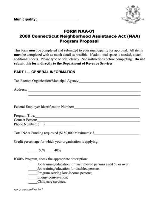 Form Naa-01 - Connecticut Neighborhood Assistance Act (Naa) Program Proposal - 2000 Printable pdf