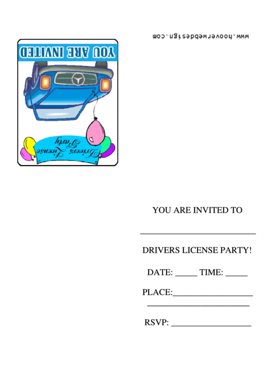 Blue Car Drivers License Party Invitation Template Printable pdf