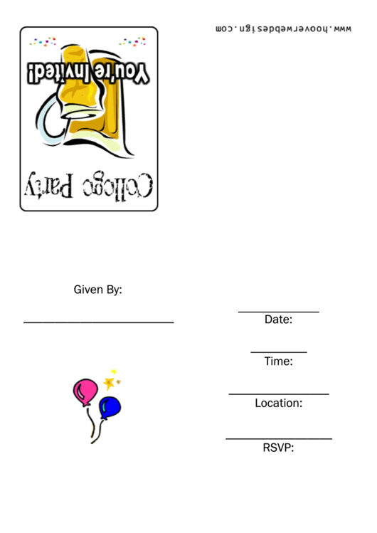College Party Invitation Template Printable pdf