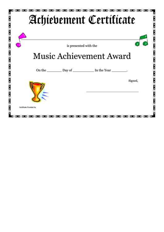Music Achievement Award Certificate Template Printable pdf