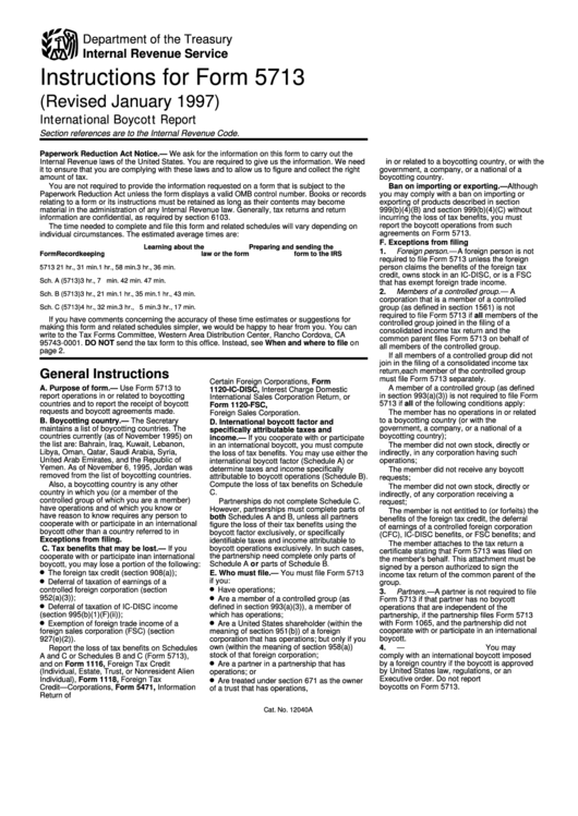 Instructions For Form 5713 - International Boycott Report Printable pdf