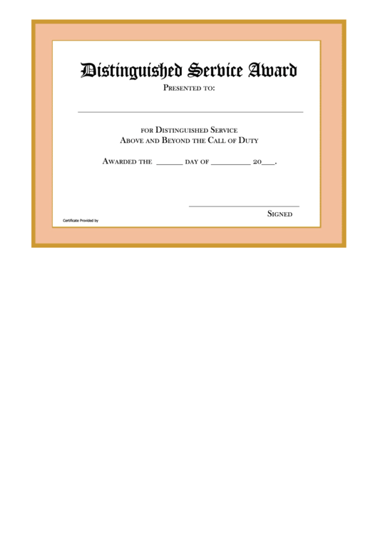 Distinguished Service Award Certificate Template Printable pdf