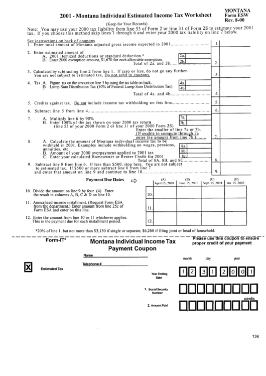 Form It - Montana Individual Income Tax Payment Coupon Printable pdf