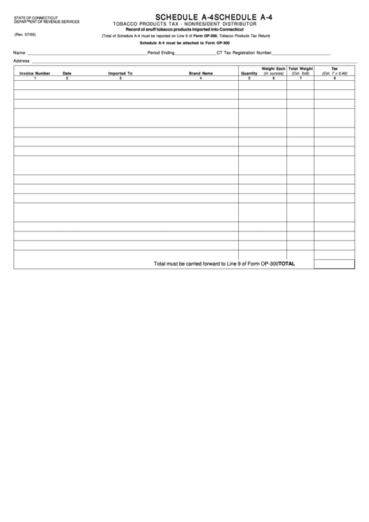 Schedule A-4 - Tobacco Products Tax - Nonresident Distributor Printable pdf