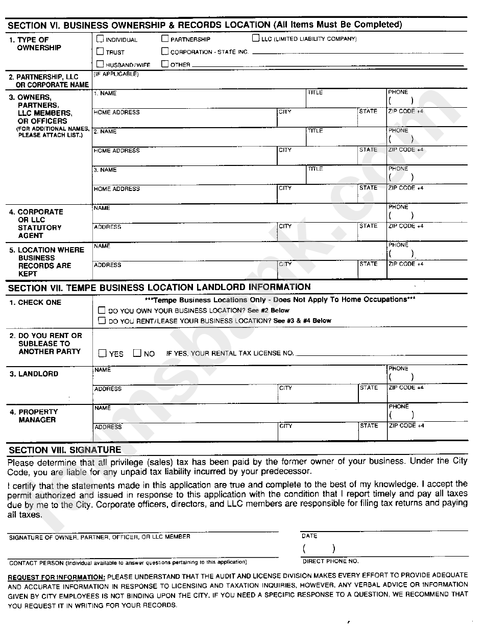 Privilege (Sales) And Use Tax License Application - City Of Tempe