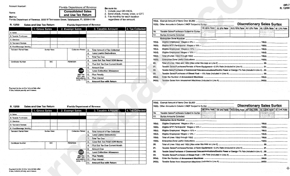 Form Dr-7 - Consolidated Sales And Use Tax Return