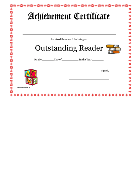 Outstanding Reader Achievement Certificate Template Printable pdf