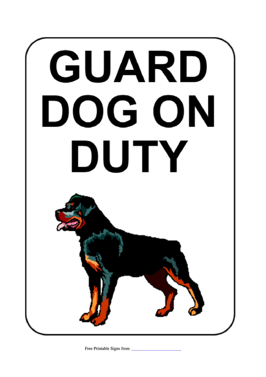Guard Dog On Duty Sign Template Printable pdf