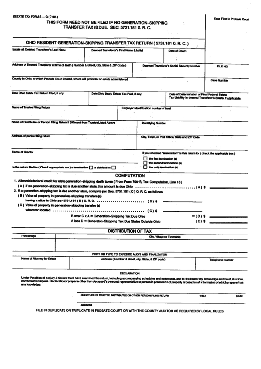 Estate Tax Form 3-G - Ohio Resident Generation-Skipping Transfer Tax Return (5731.181 O.r.c.) Printable pdf