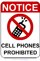 Cell Phones Probhibited Sign Template