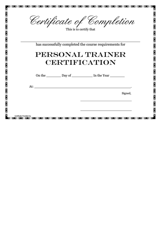 Personal Trainer Certification Certificate Of Completion Template Printable pdf