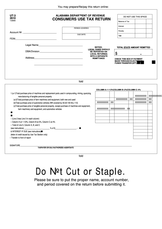 Consumers Use Tax Return - Alabama Department Of Revenue Printable pdf