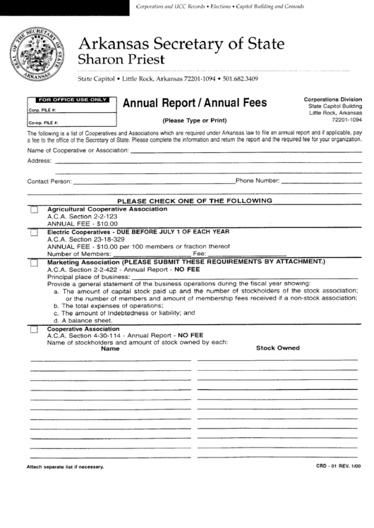 Form Crd-01 - Annual Report / Annual Fees Printable pdf