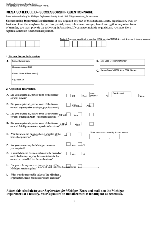 Mesa Shedule B - Successorship Questionnaire Printable pdf