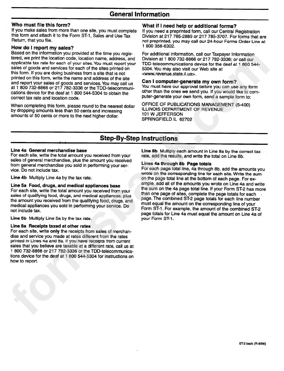 Form St-2 - Multiple Site Form Instructions