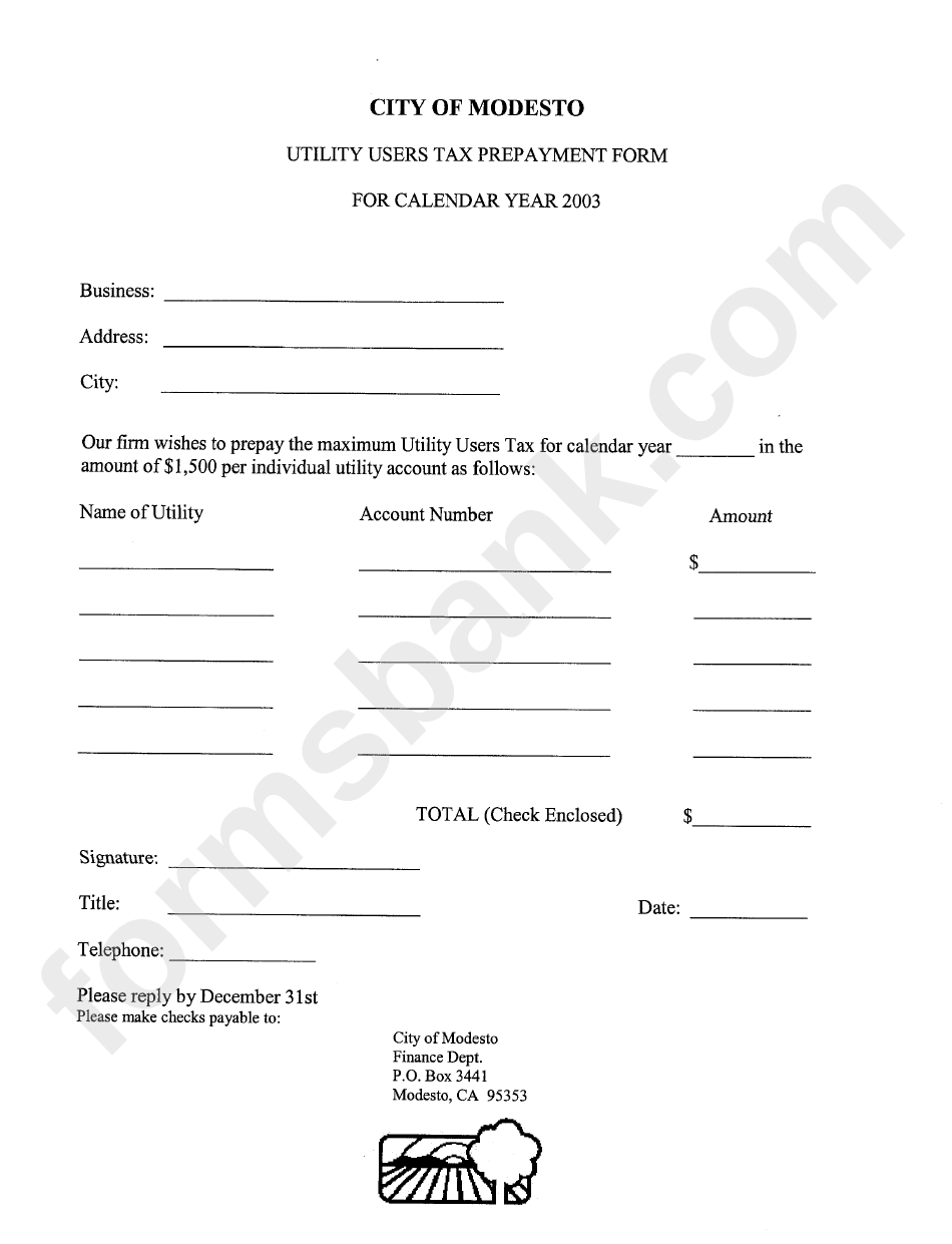 Utility Users Tax Prepayment Form - 2003 - City Of Modesto