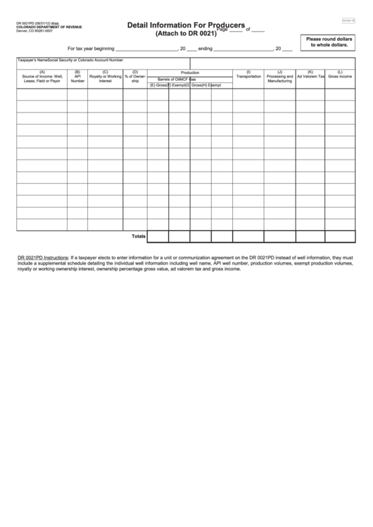 Form Dr 0021pd - Detail Information For Producers (2012) Printable pdf