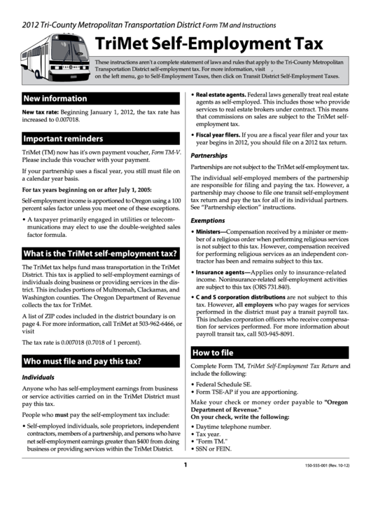 Form Tm - Self-Employment Tax - 2012 Printable pdf