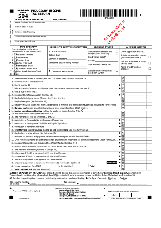Form 504 Draft - Fiduciary Income Tax Return, Schedule K-1 - Fiduciary Modified Beneficiary