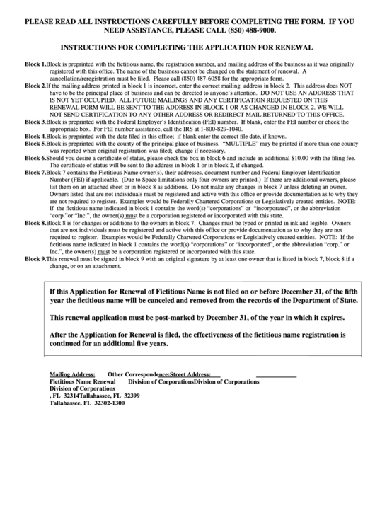 Instructions For Completing The Application For Renewal - Department Of State Printable pdf