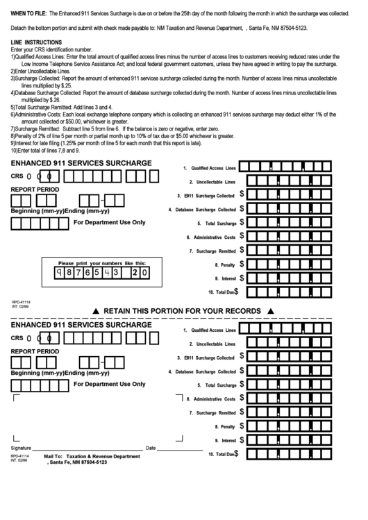 Form Rpd-41114 - Enhanced 911 Services Surcharge Printable pdf