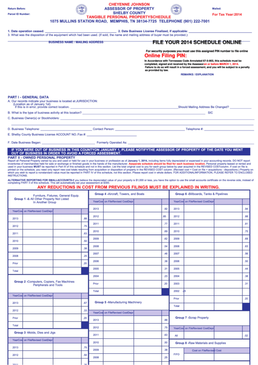 Fillable Tangible Personal Property Schedule - Shelby County - 2014 Printable pdf