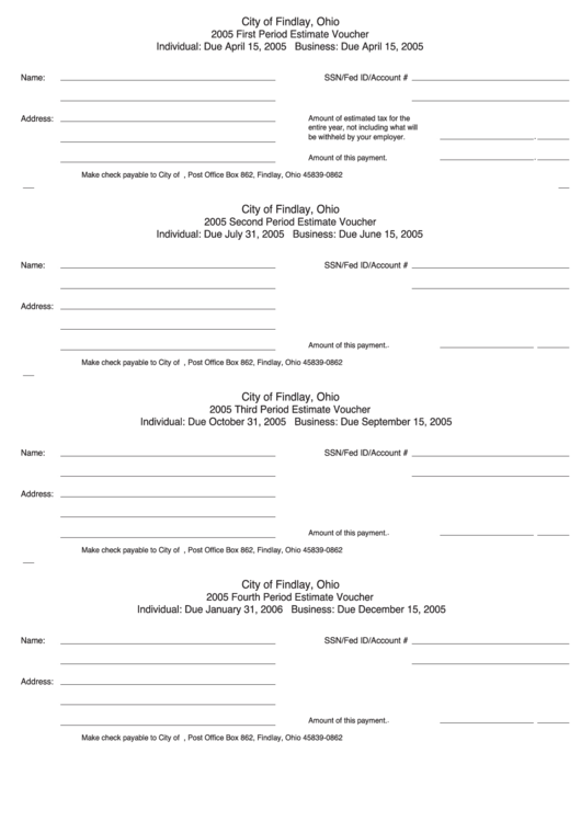 2005 First Period Estimate Voucher - City Of Findlay, Ohio printable ...