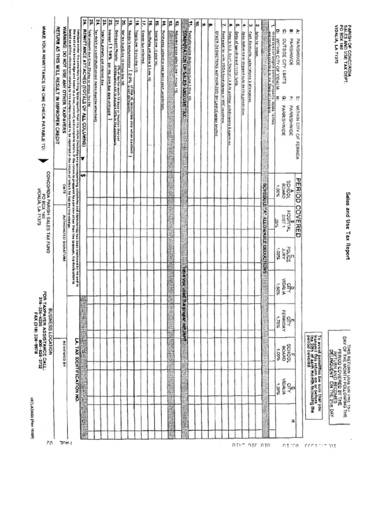 Sales And Use Tax Report - Parish Of Concordia, Louisiana Printable pdf