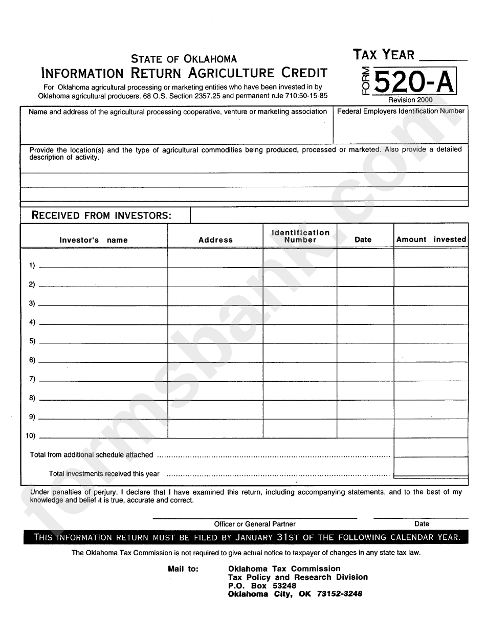 Form 520-A - Information Return Agriculture Credit