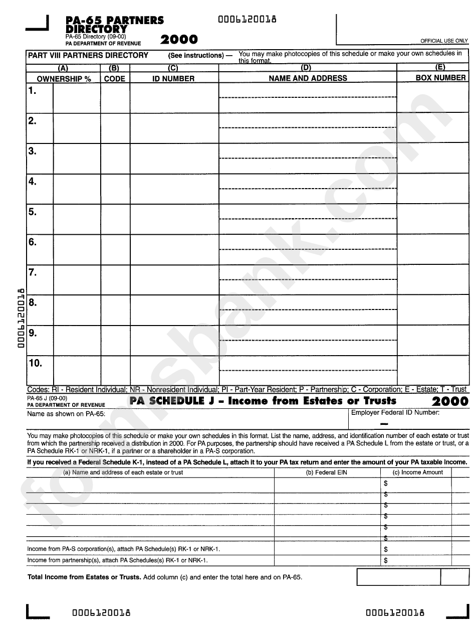 Form Pa-65 - Partners Directory - 2000