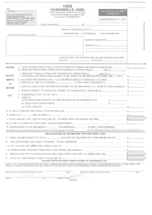 Form Br Sharonville Tax 1999 printable pdf download