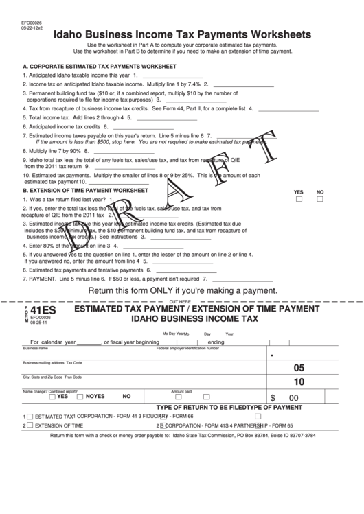 Form Efo00026 Draft - Idaho Business Income Tax Payments Worksheets Printable pdf