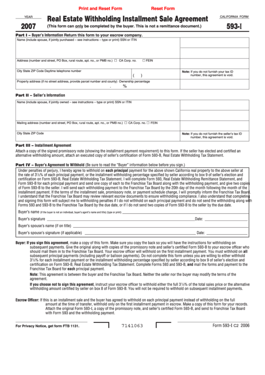 Fillable California Form 593I Real Estate Withholding Installment
