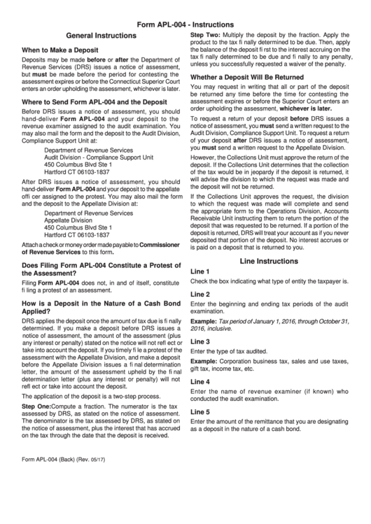 Instructions For Deposit In The Nature Of A Cash Bond Form Apl-004 Printable pdf