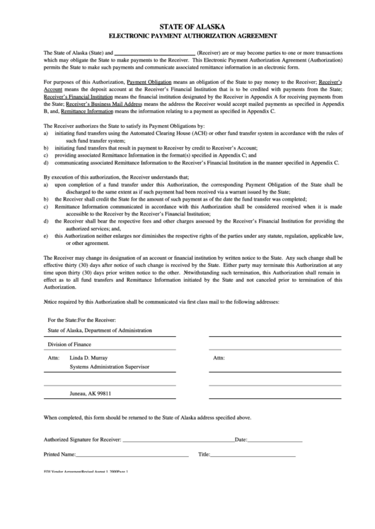 Electronic Payment Authorization Agreement State Of Alaska printable