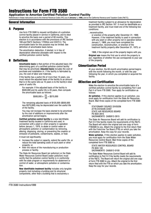 Instructions For Form Ftb 3580 - 1999 Printable pdf