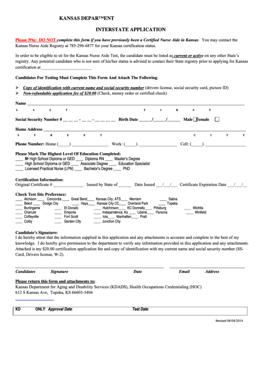 Interstate Application Form Printable pdf