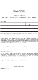 Form Nj-165 - Employee's Certificate Of Non-residence In New Jersey