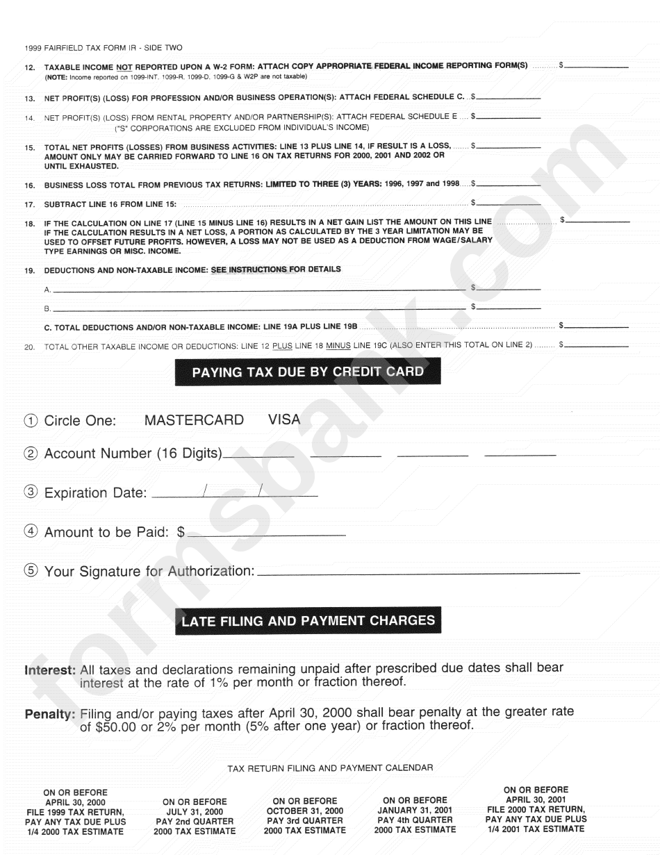 Form Ir - Income Tax Return For Fairfield - 1999