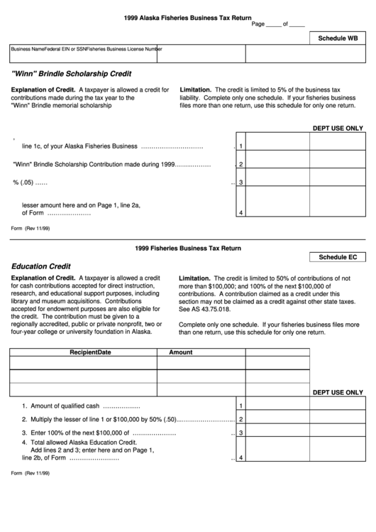 Form 04-574.ec - Alaska Fisheries Business Tax Return - 1999 Printable pdf