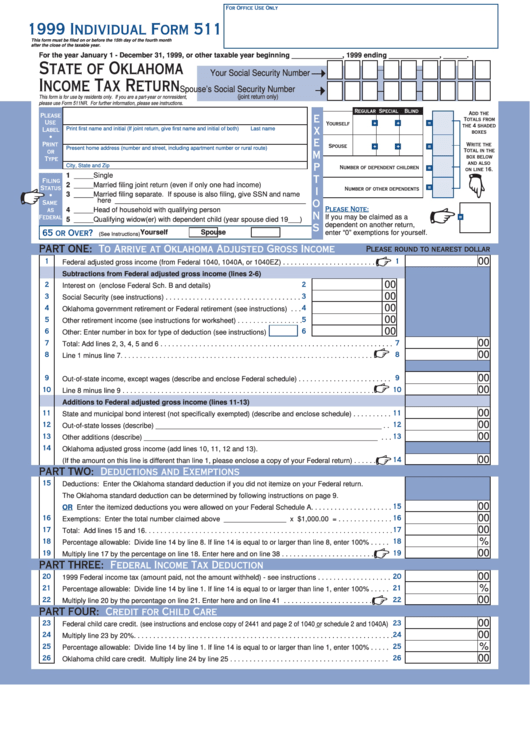 form-511-state-of-oklahoma-income-tax-return-1999-printable-pdf