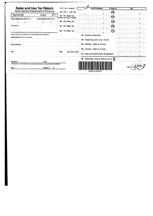 Form E-500a - Sales And Use Tax Return Printable pdf