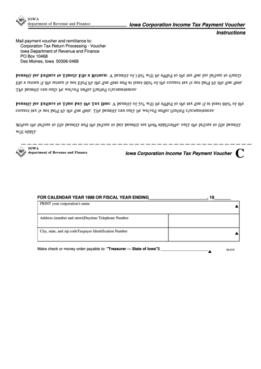 Fillable Iowa Corporation Income Tax Payment Voucher 1998 Printable pdf