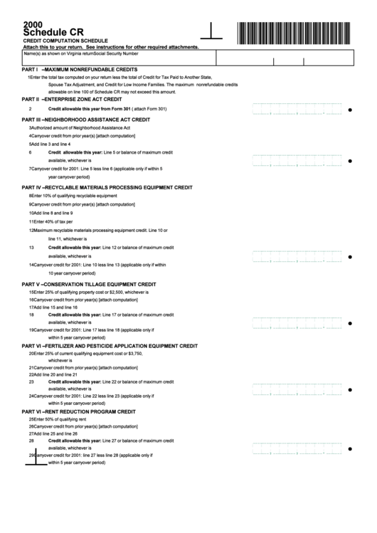 Schedule Cr Credit Computation Form 2000 Printable pdf